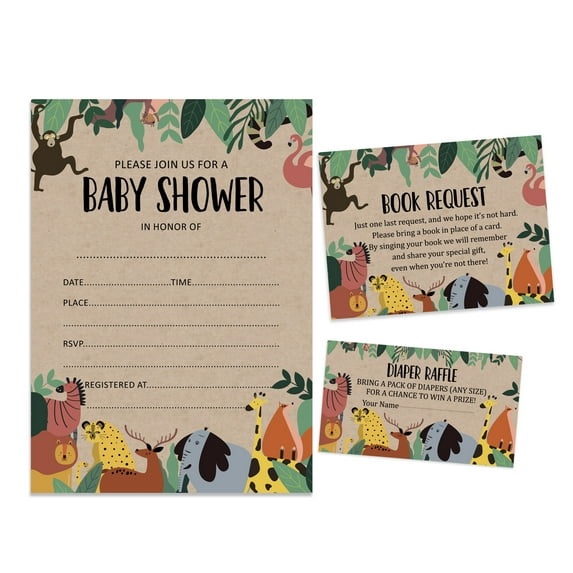Inkdotpot Set Of 30Jungle Animals Rustic Baby Shower Invitations-Diaper Raffle Tickets And Baby Shower Book Request Cards Gender Neutral Invites Its A Boy Its A Girl