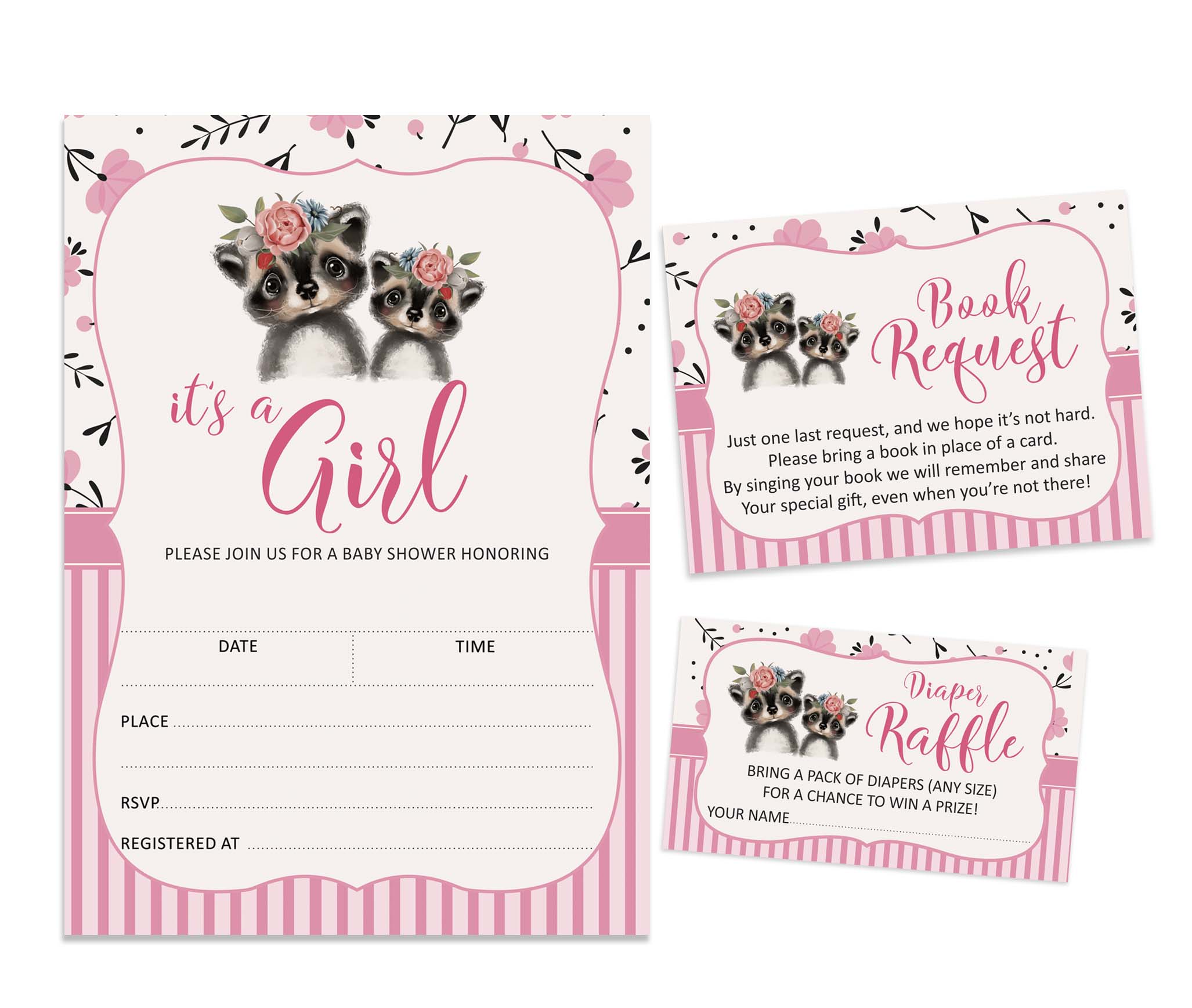 Inkdotpot Set Of 30Raccoon Baby Shower Invitations-Diaper Raffle Tickets And Baby Shower Book Request Cards Jungle Animals Invites Its A Boy Its A Girl