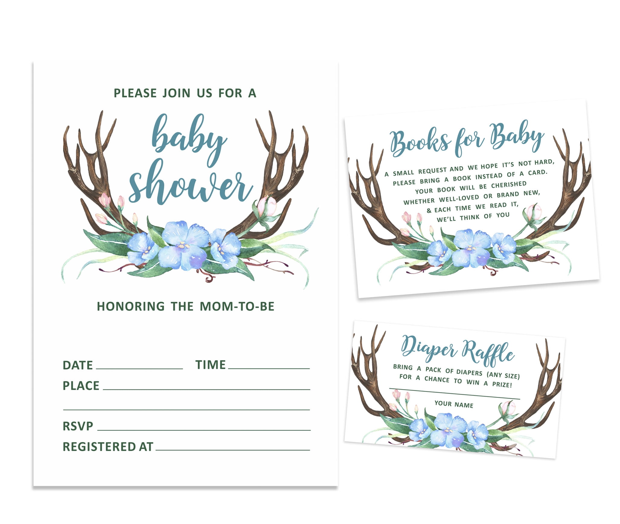 Inkdotpot Set Of 30Antler (Boy) Jungle Animals Baby Shower Invitations-Diaper Raffle Tickets And Baby Shower Book Request Cards Invites Its A Boy Its A Girl