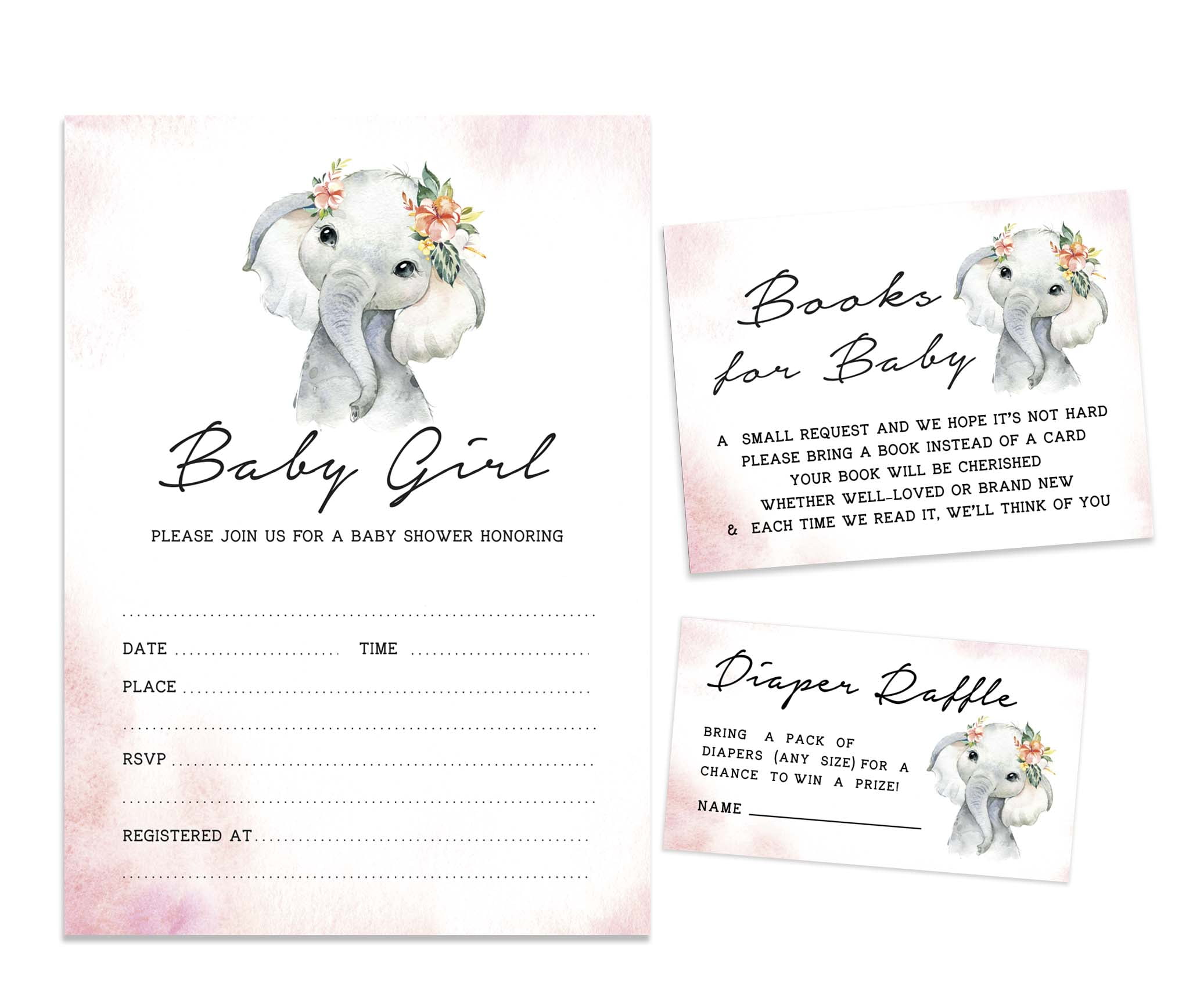 Inkdotpot Set Of 30Baby Elephant Girl Baby Shower Invitations-Diaper Raffle Tickets And Baby Shower Book Request Cards Jungle Animals Invites Its A Boy Its A Girl