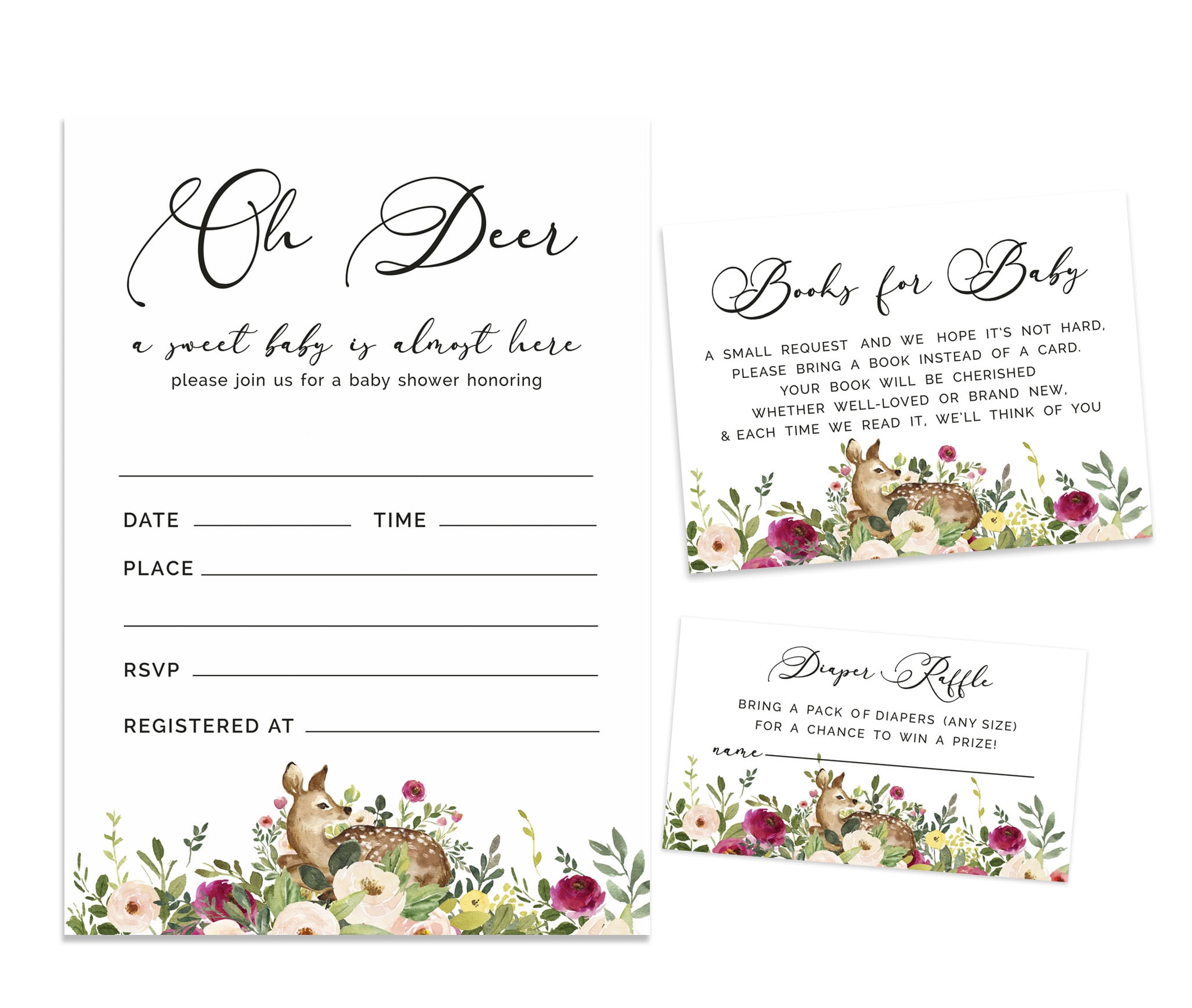 Inkdotpot Set Of 30Deer Jungle Animals Baby Shower Invitations-Diaper Raffle Tickets And Baby Shower Book Request Cards Oh Deer Invites Its A Boy Its A Girl
