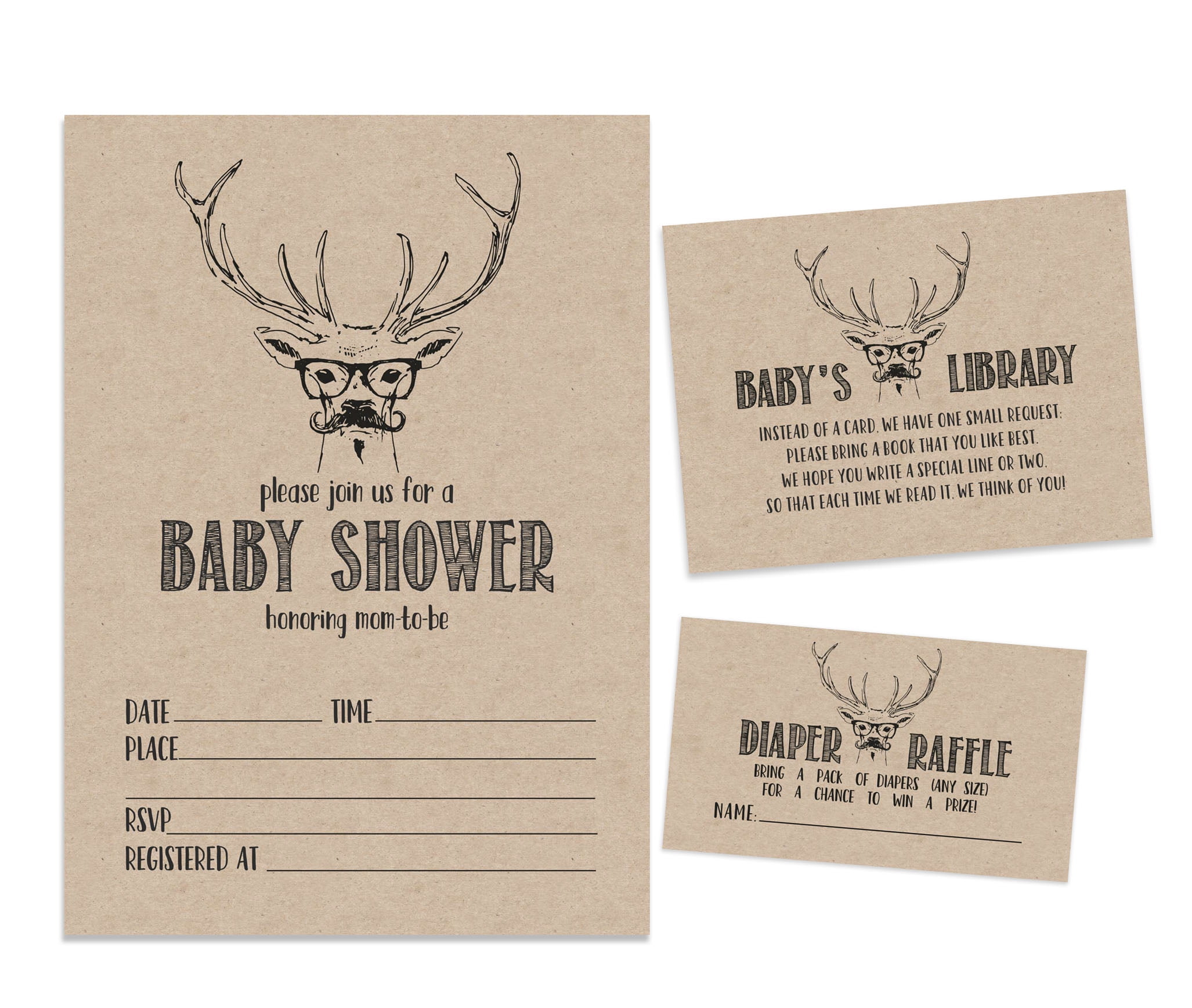 Inkdotpot Set Of 30Deer Jungle Animals Rustic Baby Shower Invitations-Diaper Raffle Tickets And Baby Shower Book Request Cards Gender Neutral Invites Its A Boy Its A Girl
