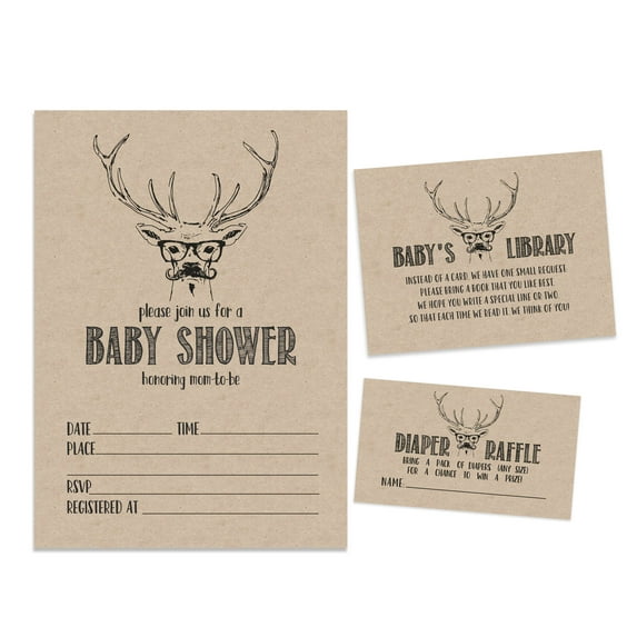 Inkdotpot Set Of 30Deer Jungle Animals Rustic Baby Shower Invitations-Diaper Raffle Tickets And Baby Shower Book Request Cards Gender Neutral Invites Its A Boy Its A Girl
