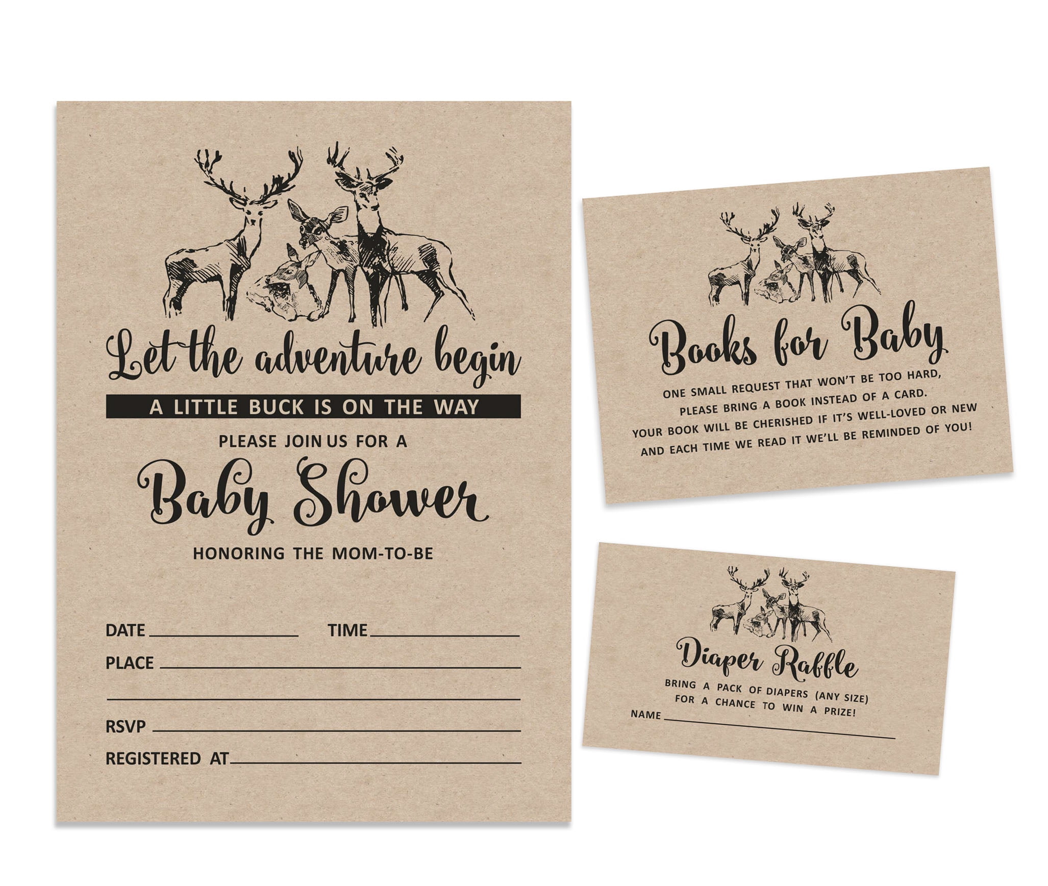 Inkdotpot Set Of 30Deer Jungle Animals Rustic Baby Shower Invitations-Diaper Raffle Tickets And Baby Shower Book Request Cards Invites Its A Boy Its A Girl