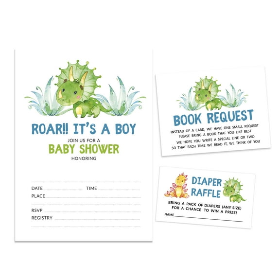 Inkdotpot Set Of 30Dinosaur Baby Shower Invitations-Diaper Raffle Tickets And Baby Shower Book Request Cards Jungle Animals Invites Its A Boy Its A Girl