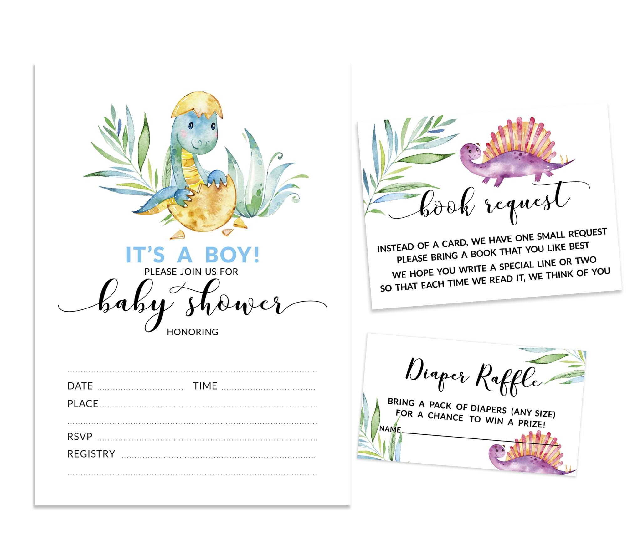 Inkdotpot Set Of 30Dinosaur Baby Shower Invitations-Diaper Raffle Tickets And Baby Shower Book Request Cards Jungle Animals Invites Its A Boy Its A Girl