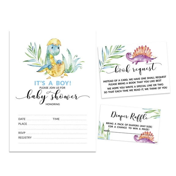 Inkdotpot Set Of 30Dinosaur Baby Shower Invitations-Diaper Raffle Tickets And Baby Shower Book Request Cards Jungle Animals Invites Its A Boy Its A Girl
