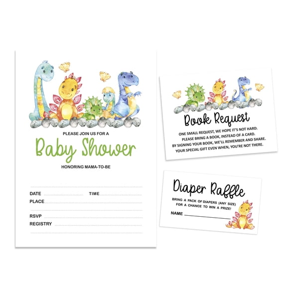 Inkdotpot Set Of 30Dinosaur Baby Shower Invitations-Diaper Raffle Tickets And Baby Shower Book Request Cards Jungle Animals Invites Its A Boy Its A Girl