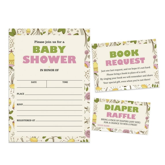 Inkdotpot Set Of 30Floral Baby Shower Invitations-Diaper Raffle Tickets And Baby Shower Book Request Cards Gender Neutral Invites Its A Boy Its A Girl