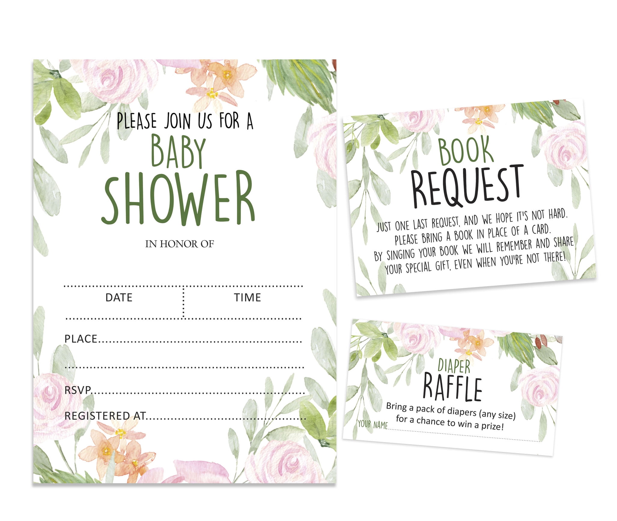 Inkdotpot Set Of 30Floral Baby Shower Invitations-Diaper Raffle Tickets And Baby Shower Book Request Cards Gender Neutral Invites Its A Boy Its A Girl