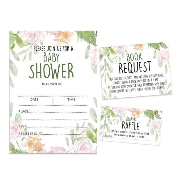 Inkdotpot Set Of 30Floral Baby Shower Invitations-Diaper Raffle Tickets And Baby Shower Book Request Cards Gender Neutral Invites Its A Boy Its A Girl