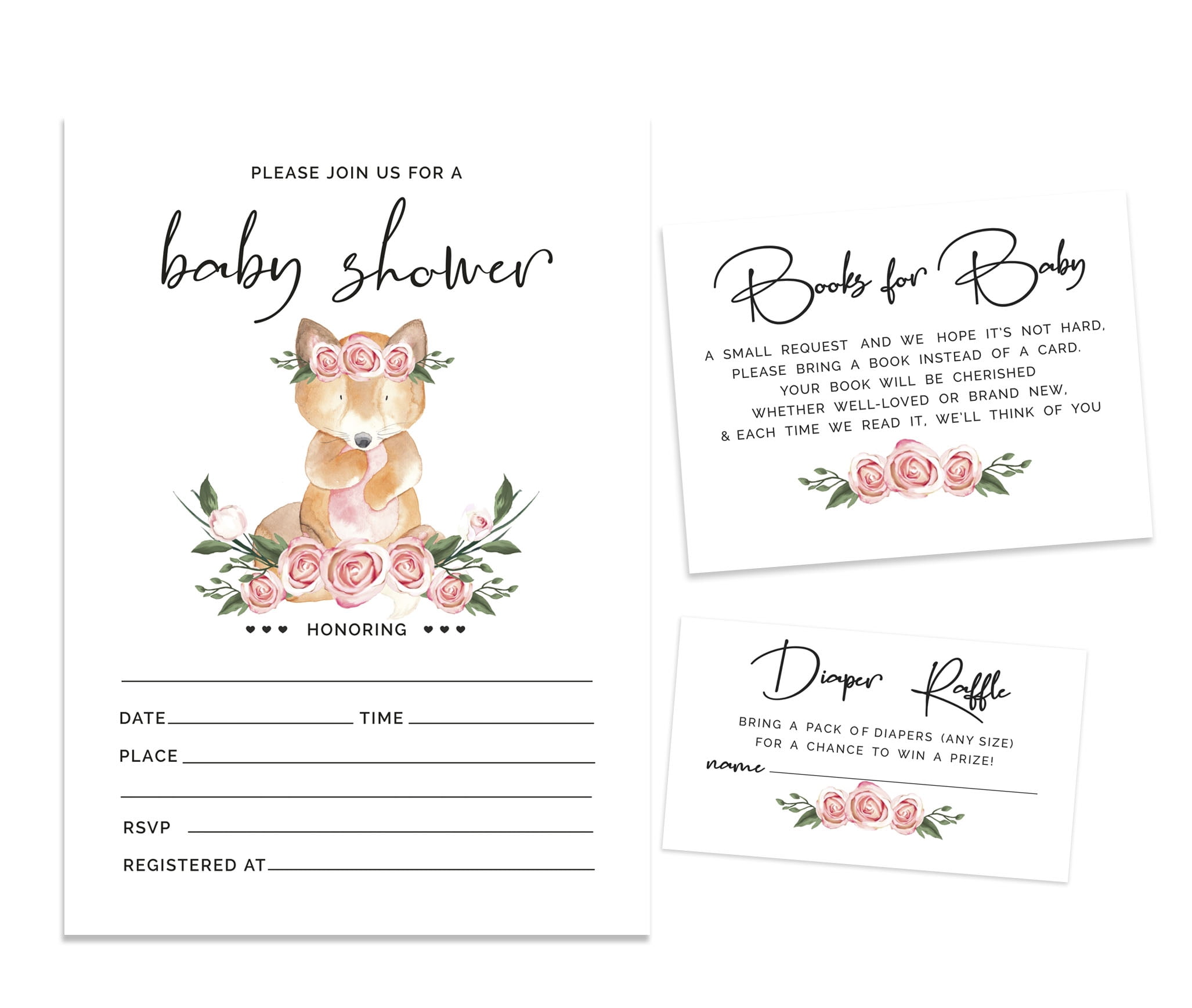 Inkdotpot Set Of 30Fox Jungle Animals Baby Shower Invitations-Diaper Raffle Tickets And Baby Shower Book Request Cards Gender Neutral Invites Its A Boy Its A Girl