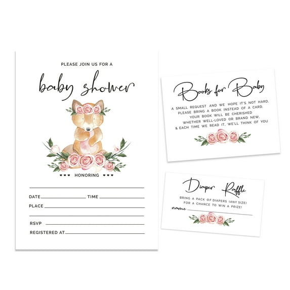 Inkdotpot Set Of 30Fox Jungle Animals Baby Shower Invitations-Diaper Raffle Tickets And Baby Shower Book Request Cards Gender Neutral Invites Its A Boy Its A Girl