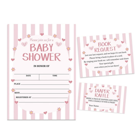 Inkdotpot Set Of 30Gender Neutral Baby Shower Invitations-Diaper Raffle Tickets And Baby Shower Book Request Cards Stripe Invites Its A Boy Its A Girl