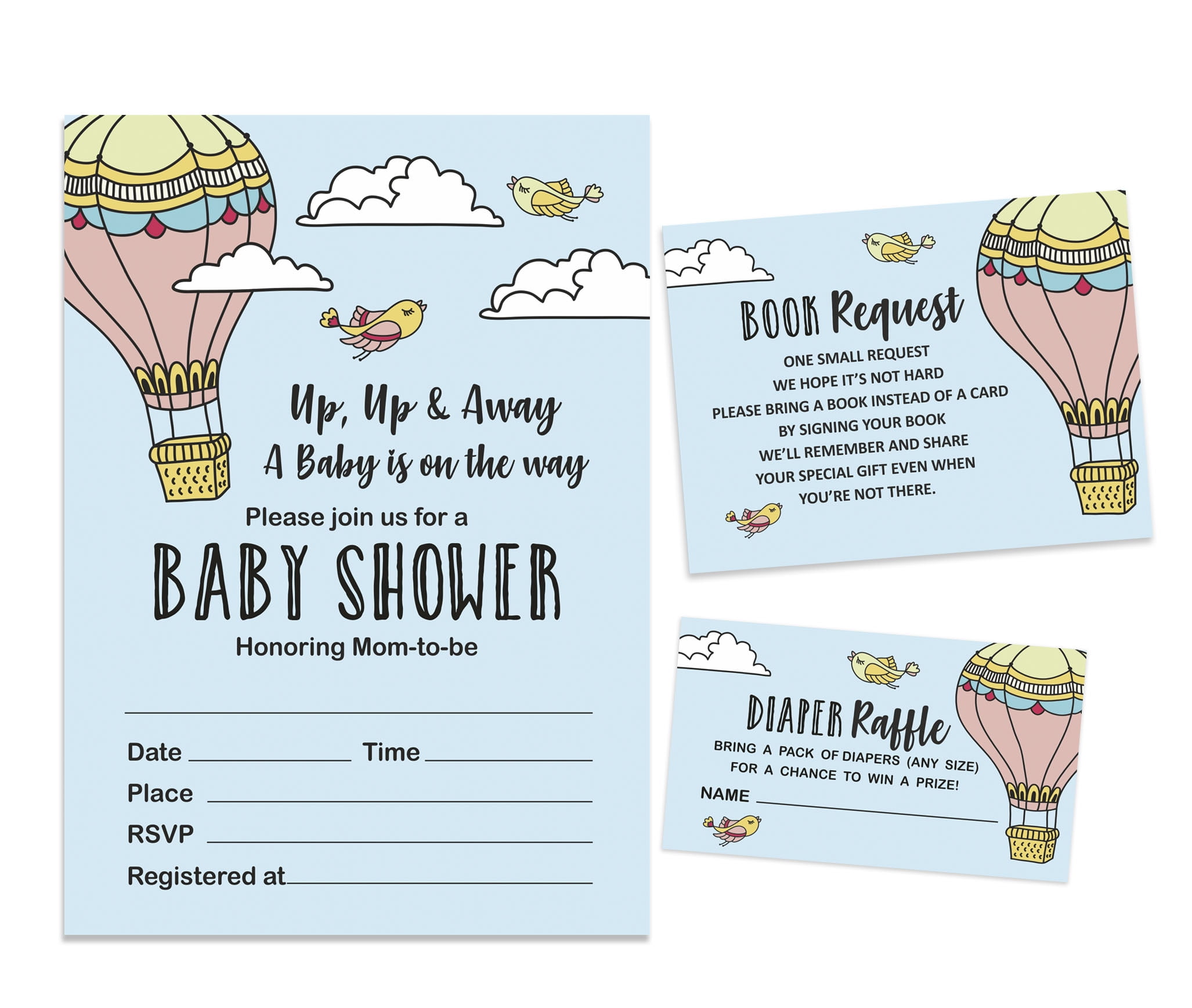 Inkdotpot Set Of 30Gender Neutral Baby Shower Invitations-Diaper Raffle Tickets And Baby Shower Book Request Cards Up Up & Away Baby On The Way invites Its A Boy Its A Girl