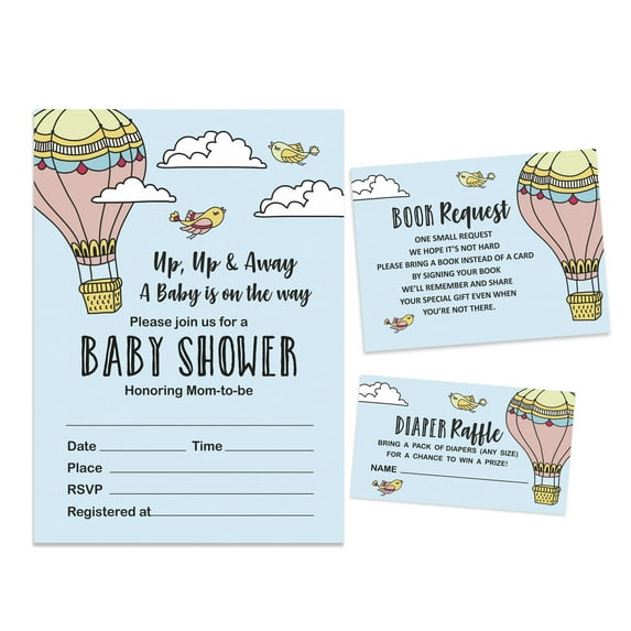 Inkdotpot Set Of 30Gender Neutral Baby Shower Invitations-Diaper Raffle Tickets And Baby Shower Book Request Cards Up Up & Away Baby On The Way invites Its A Boy Its A Girl