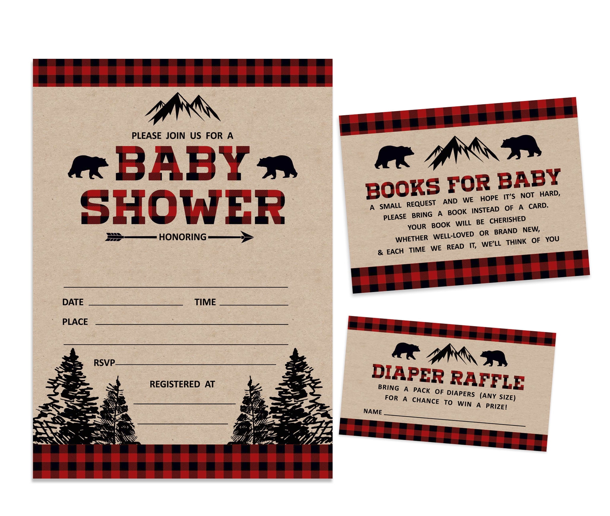 Inkdotpot Set Of 30Gender Neutral Rustic Baby Shower Invitations-Diaper Raffle Tickets And Baby Shower Book Request Cards Lumberjack Invites Its A Boy Its A Girl