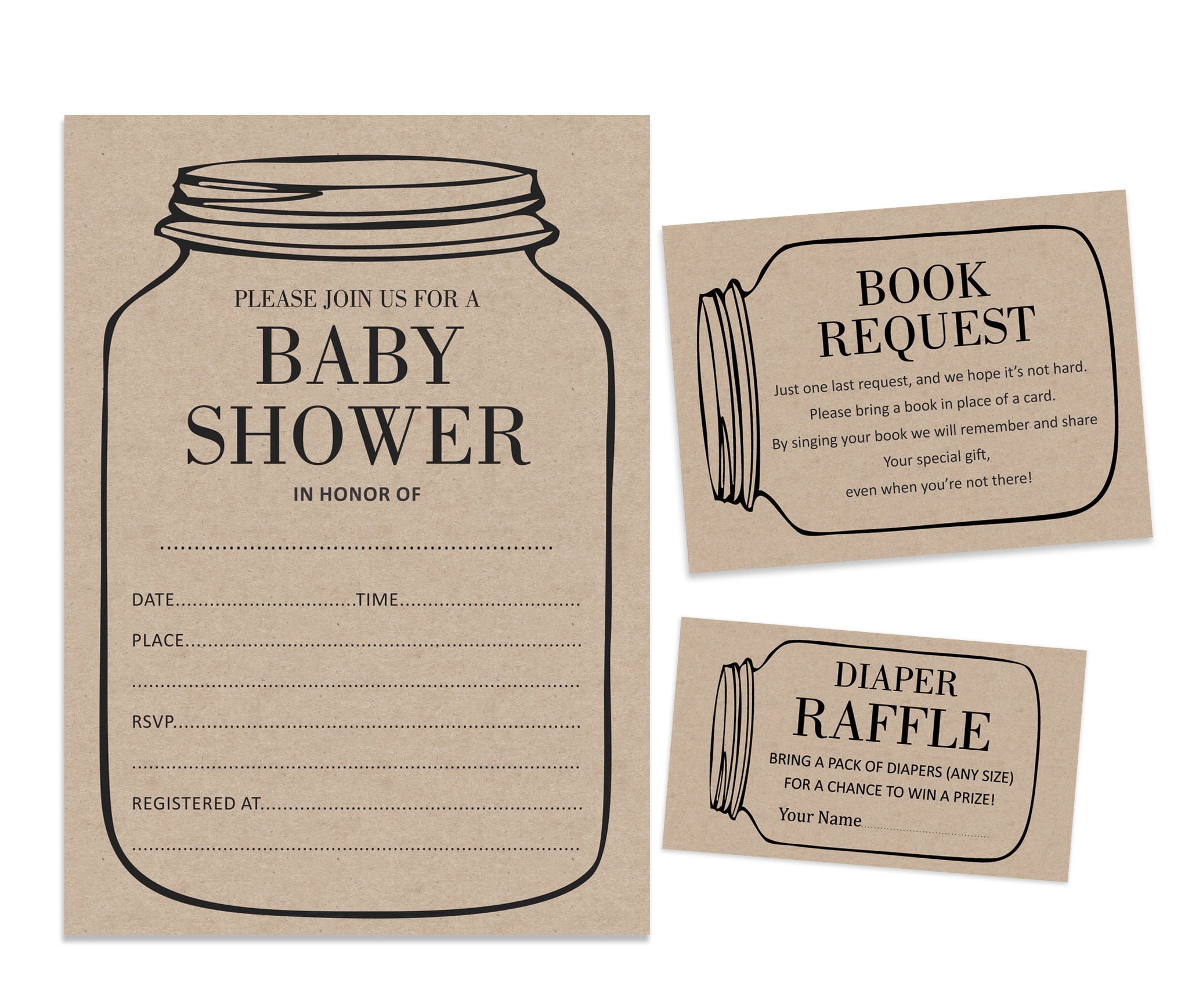 Inkdotpot Set Of 30Gender Neutral Rustic Baby Shower Invitations-Diaper Raffle Tickets And Baby Shower Book Request Cards Mason Jar Invites Its A Boy Its A Girl