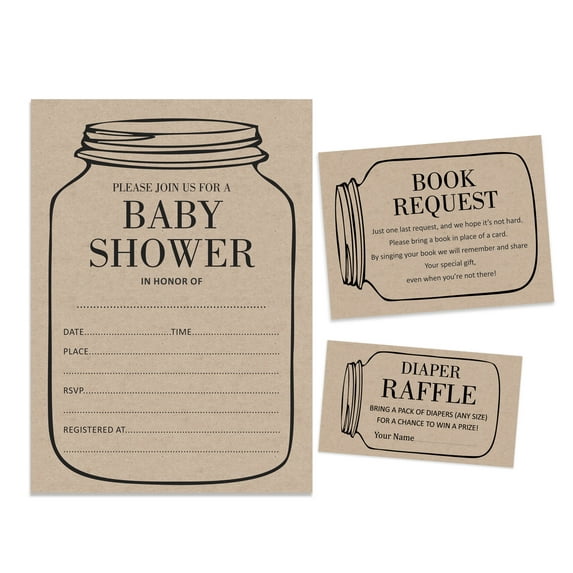 Inkdotpot Set Of 30Gender Neutral Rustic Baby Shower Invitations-Diaper Raffle Tickets And Baby Shower Book Request Cards Mason Jar Invites Its A Boy Its A Girl