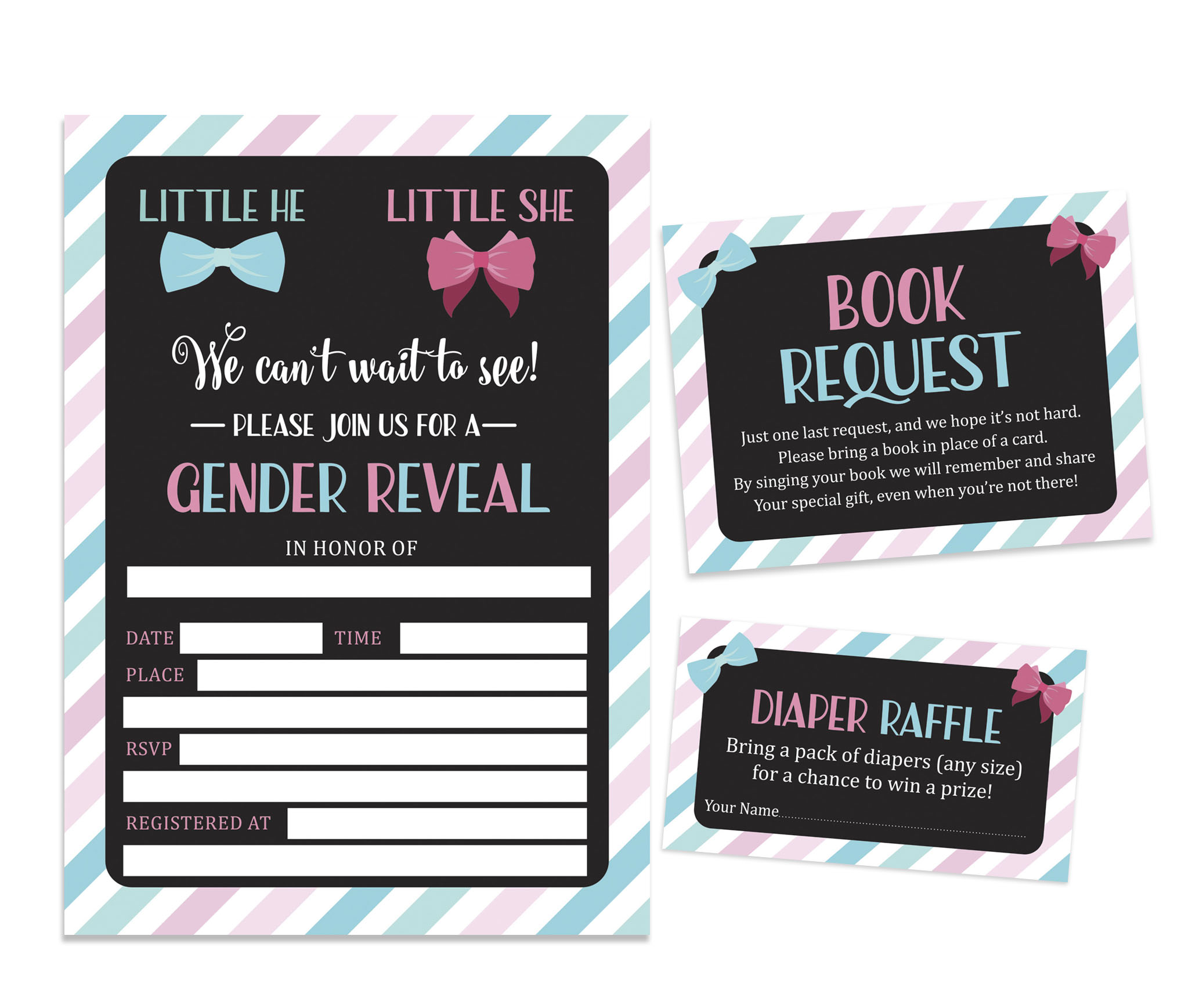 Inkdotpot Set Of 30Gender Reveal Baby Shower Invitations-Diaper Raffle Tickets And Baby Shower Book Request Cards Its a Boy Its a girl Invites