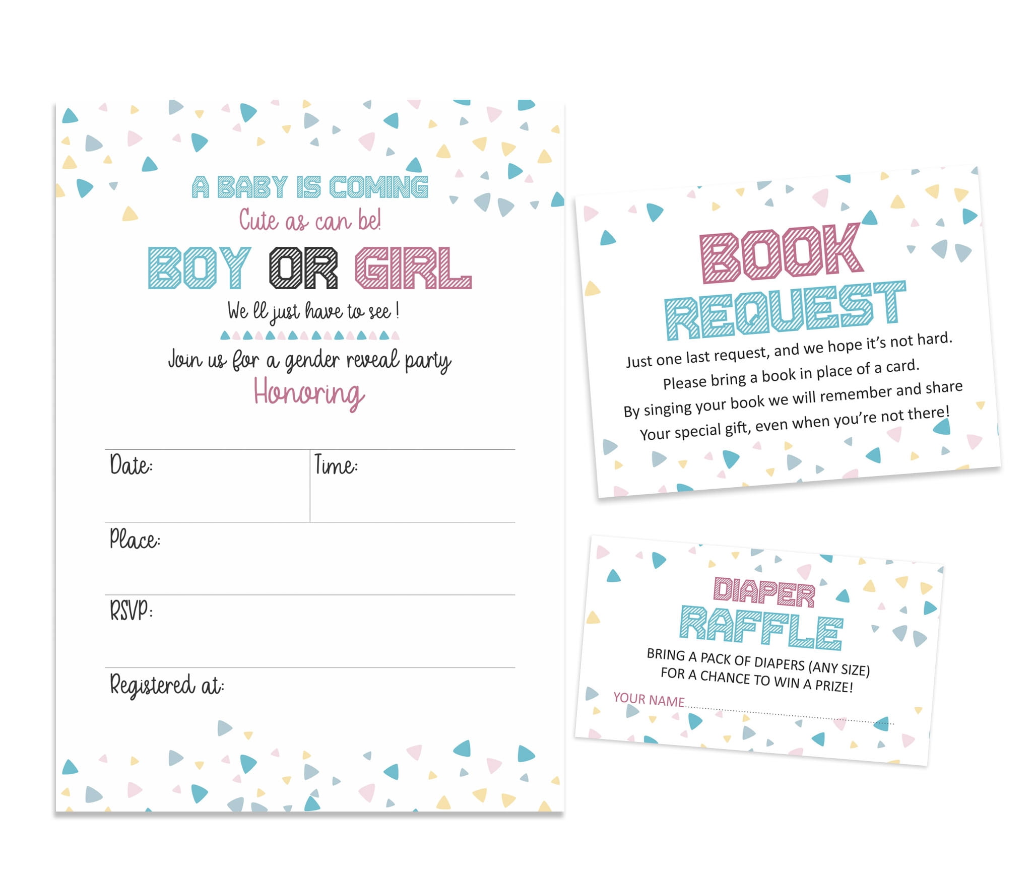 Inkdotpot Set Of 30Gender Reveal Baby Shower Invitations-Diaper Raffle Tickets And Baby Shower Book Request Cards Its a Boy Its a girl Invites