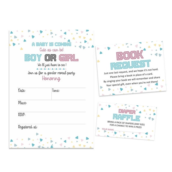 Inkdotpot Set Of 30Gender Reveal Baby Shower Invitations-Diaper Raffle Tickets And Baby Shower Book Request Cards Its a Boy Its a girl Invites