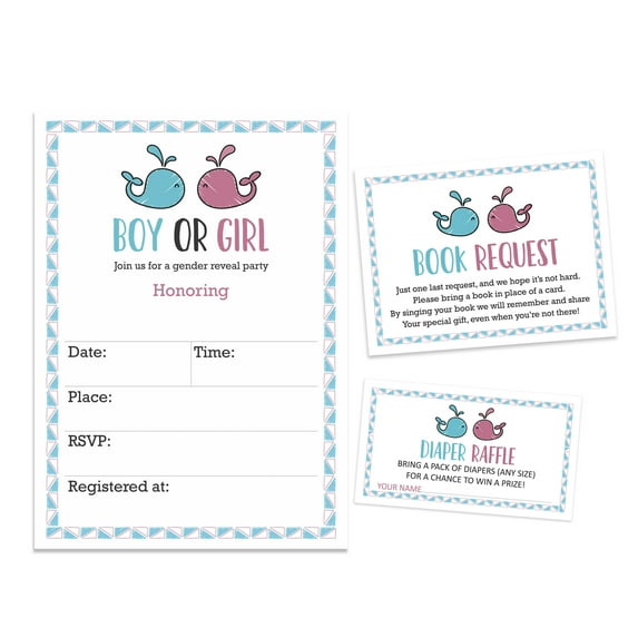 Inkdotpot Set Of 30Gender Reveal Baby Shower Invitations-Diaper Raffle Tickets And Baby Shower Book Request Cards Its a Boy Its a girl Invites