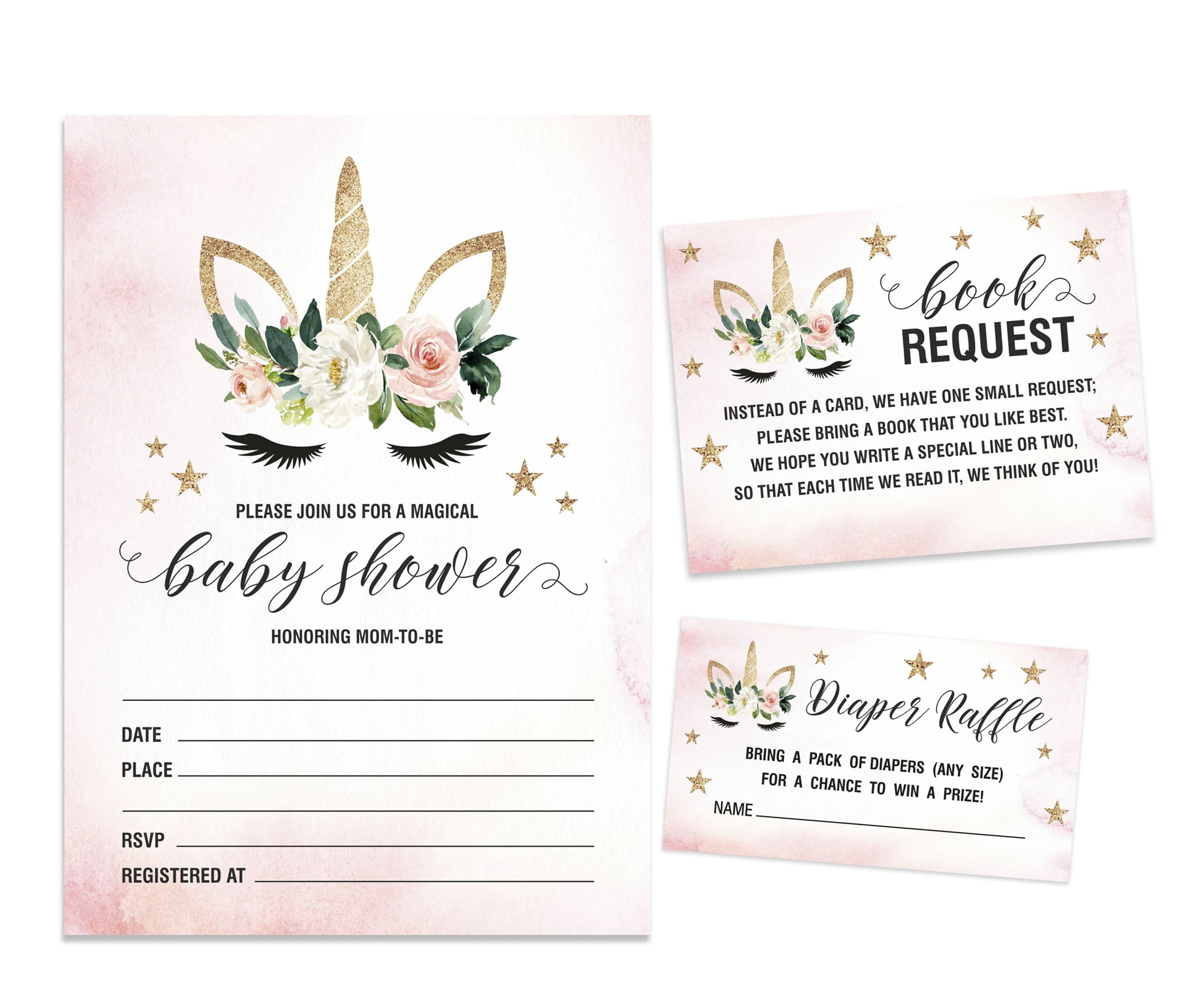 Inkdotpot Set Of 30Gender Reveal Baby Shower Invitations-Diaper Raffle Tickets And Baby Shower Book Request Cards Its a Girl Invites