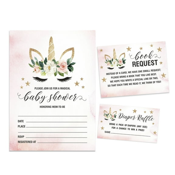 Inkdotpot Set Of 30Gender Reveal Baby Shower Invitations-Diaper Raffle Tickets And Baby Shower Book Request Cards Its a Girl Invites