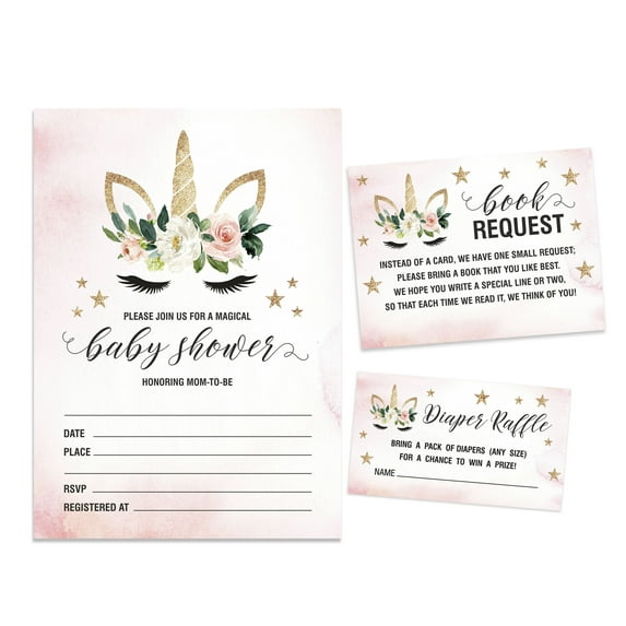 Inkdotpot Set Of 30Gender Reveal Baby Shower Invitations-Diaper Raffle Tickets And Baby Shower Book Request Cards Its a Girl Invites