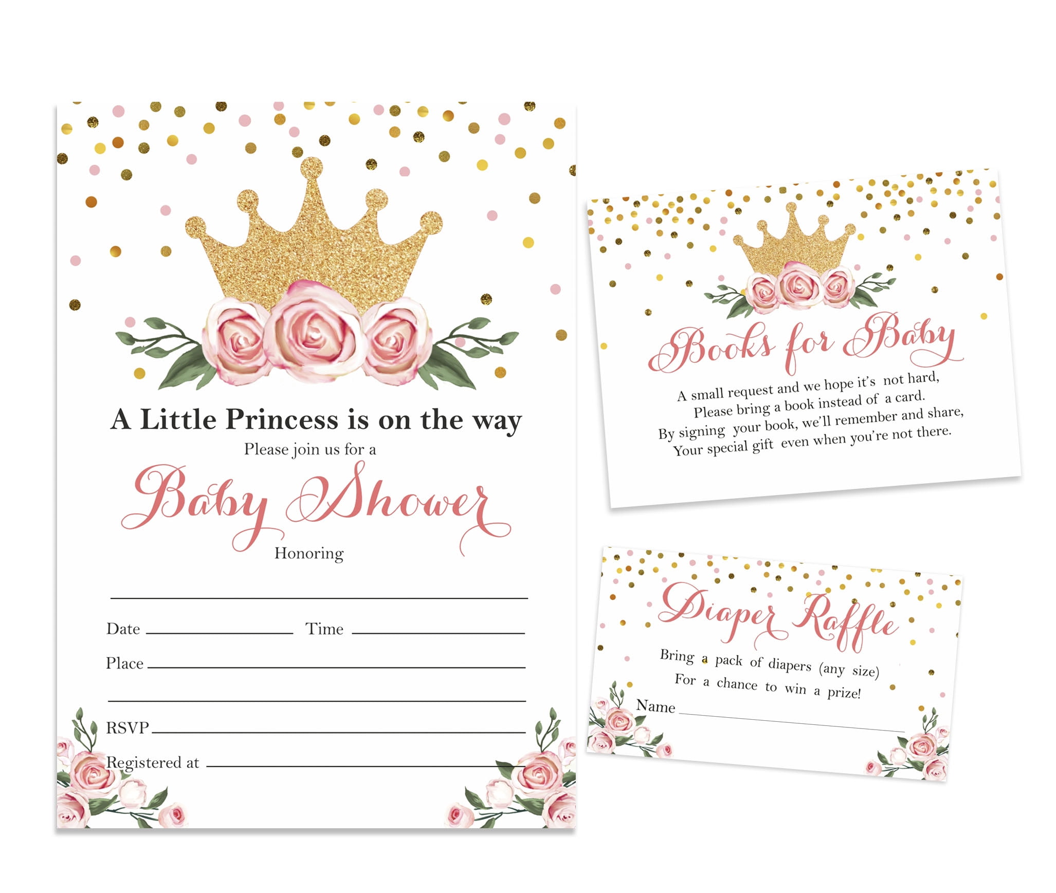 Inkdotpot Set Of 30Gender Reveal Baby Shower Invitations-Diaper Raffle Tickets And Baby Shower Book Request Cards Princess Invites Its A Boy Its A Girl