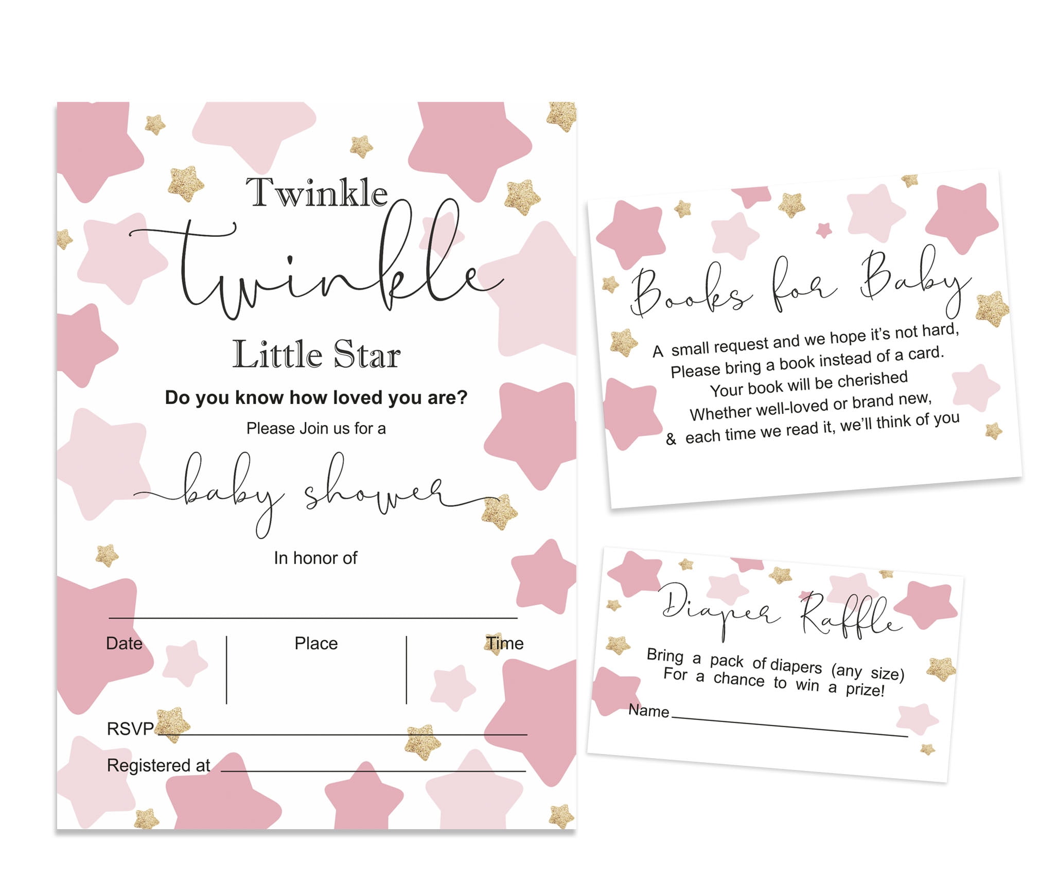 Inkdotpot Set Of 30Gender Reveal Baby Shower Invitations-Diaper Raffle Tickets And Baby Shower Book Request Cards Twinkle Twinkle Little Star Invites Its A Boy Its A Girl