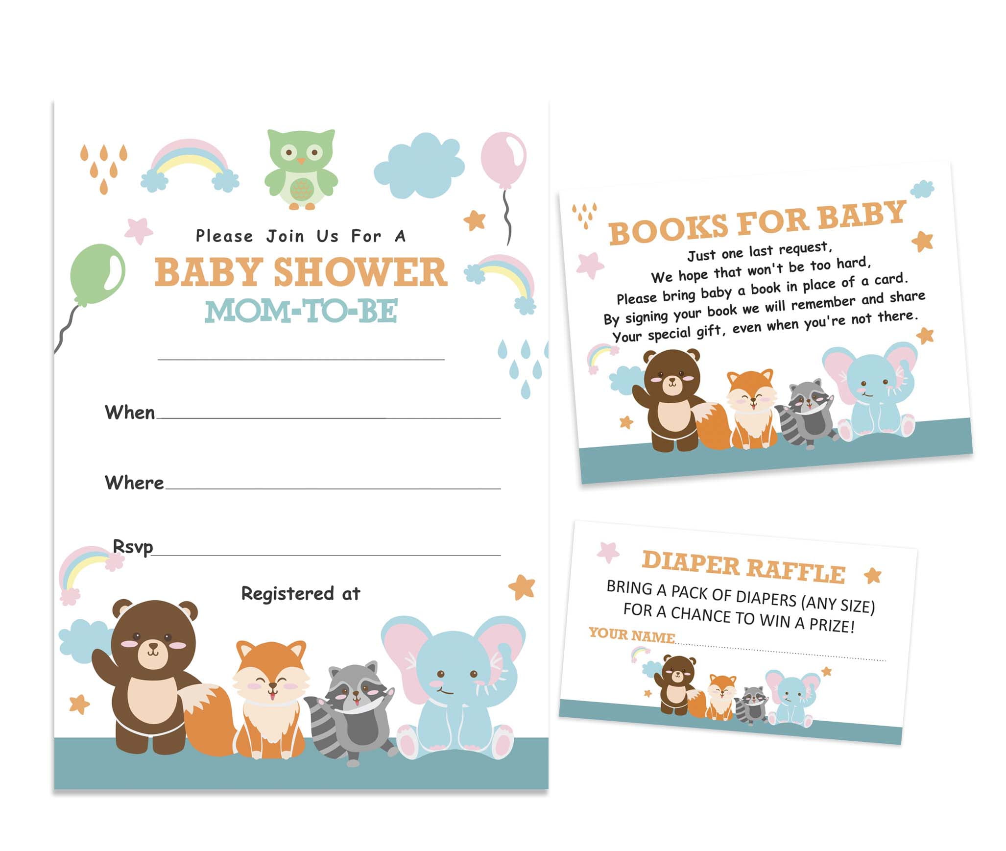 Inkdotpot Set Of 30Jungle Animals Baby Shower Invitations-Diaper Raffle Tickets And Baby Shower Book Request Cards Its a Boy Its a girl Invites