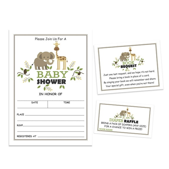 Inkdotpot Set Of 30Jungle Animals Baby Shower Invitations-Diaper Raffle Tickets And Baby Shower Book Request Cards Gender Neutral Invites Its A Boy Its A Girl