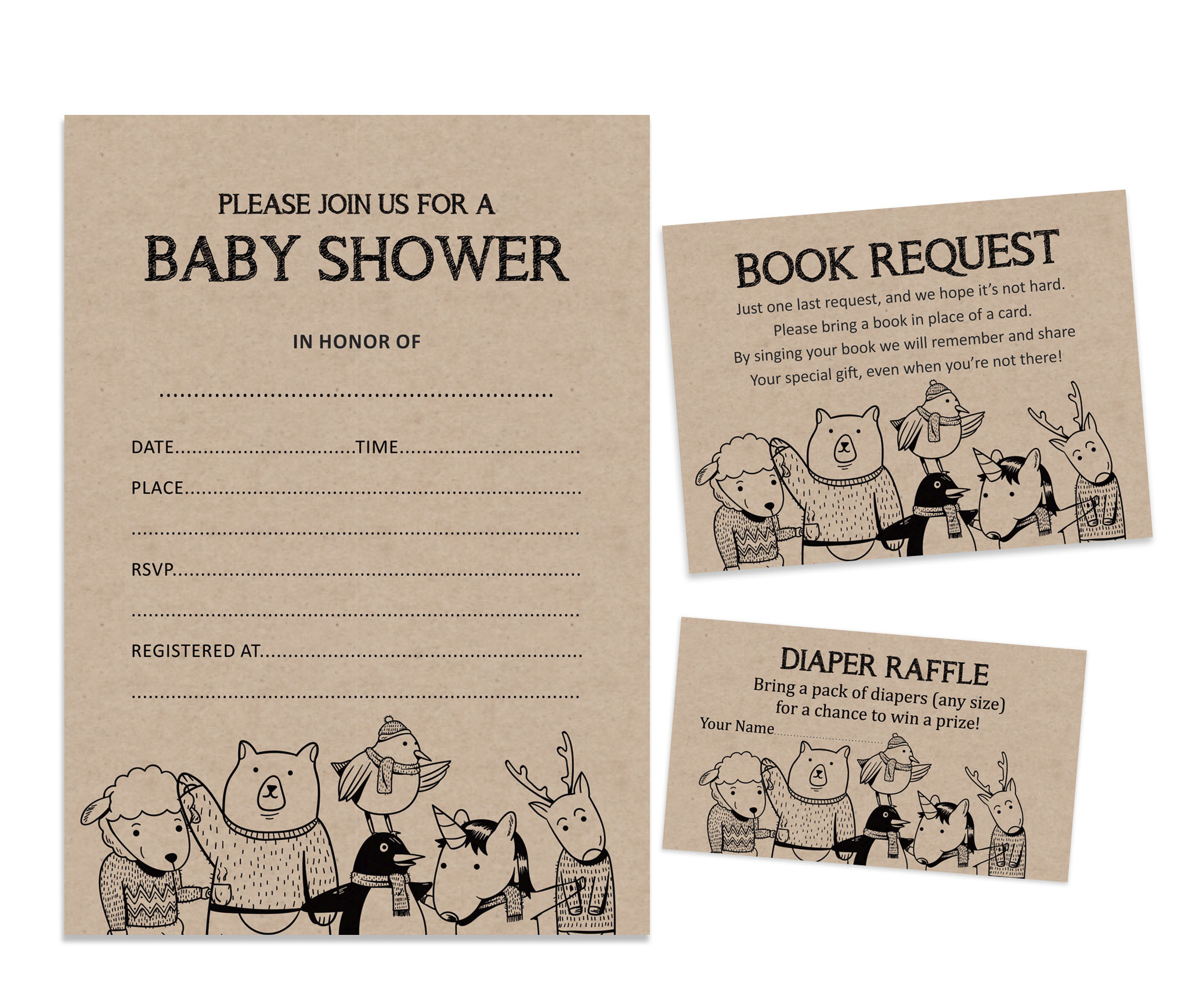 Inkdotpot Set Of 30Jungle Animals Rustic Baby Shower Invitations-Diaper Raffle Tickets And Baby Shower Book Request Cards Gender Neutral Invites Its A Boy Its A Girl