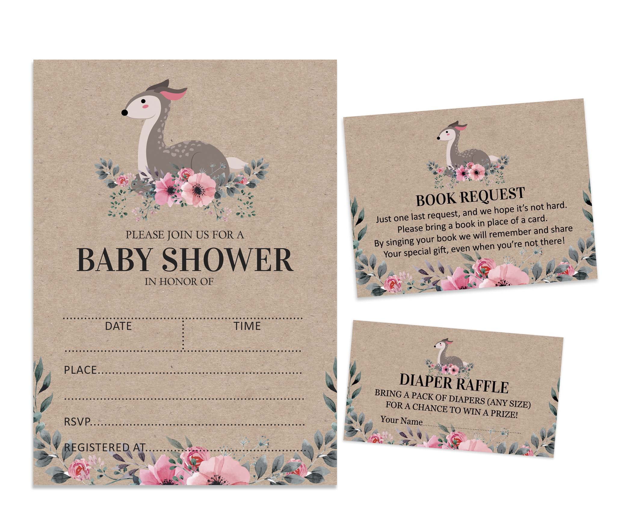 Inkdotpot Set Of 30Jungle Animals Rustic Baby Shower Invitations-Diaper Raffle Tickets And Baby Shower Book Request Cards Its a Boy Its a girl Invites