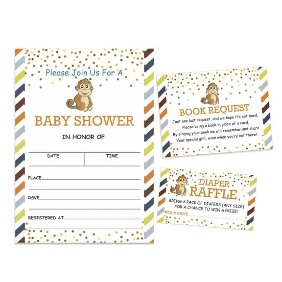 Inkdotpot Set Of 30Monkey Jungle Animals Baby Shower Invitations-Diaper Raffle Tickets And Baby Shower Book Request Cards Gender Neutral Invites Its A Boy Its A Girl