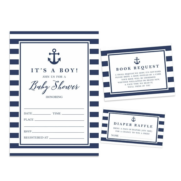 Inkdotpot Set Of 30Nautical Baby Shower Invitations-Diaper Raffle Tickets And Baby Shower Book Request Cards Nautical Invites