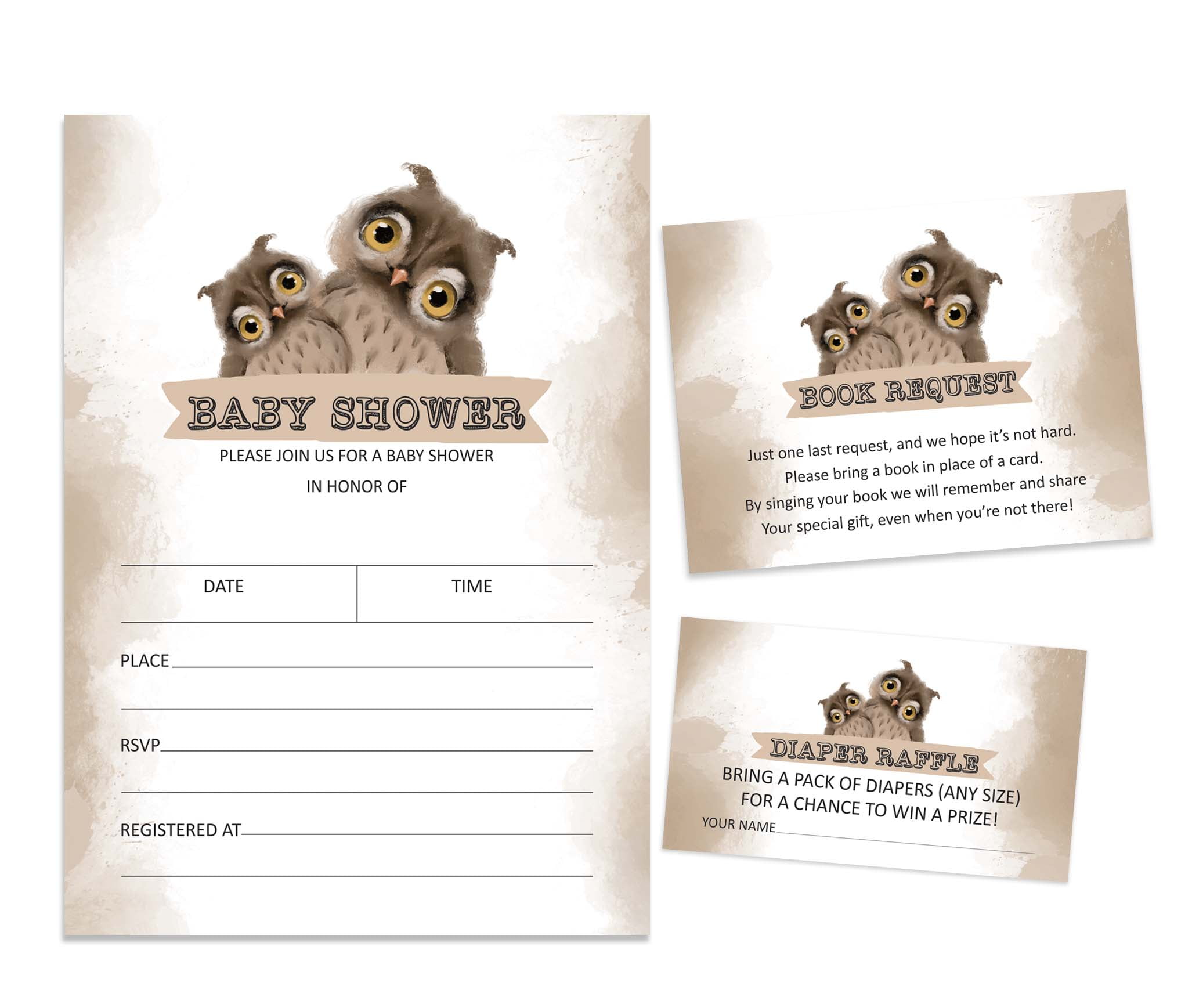 Inkdotpot Set Of 30Owl Bird Baby Shower Invitations-Diaper Raffle Tickets And Baby Shower Book Request Cards Invites Its A Boy Its A Girl