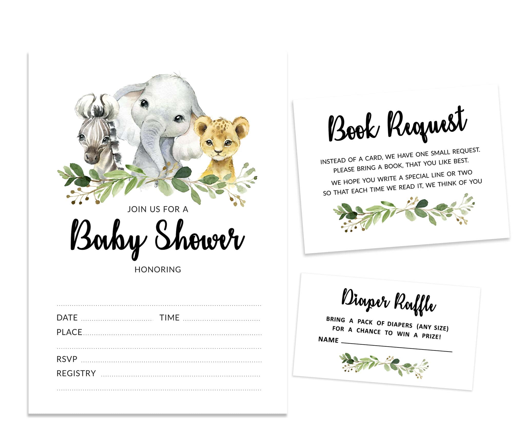 Inkdotpot Set Of 30Safari Baby Shower Invitations-Diaper Raffle Tickets And Baby Shower Book Request Cards Jungle Animals Invites Its A Boy Its A Girl