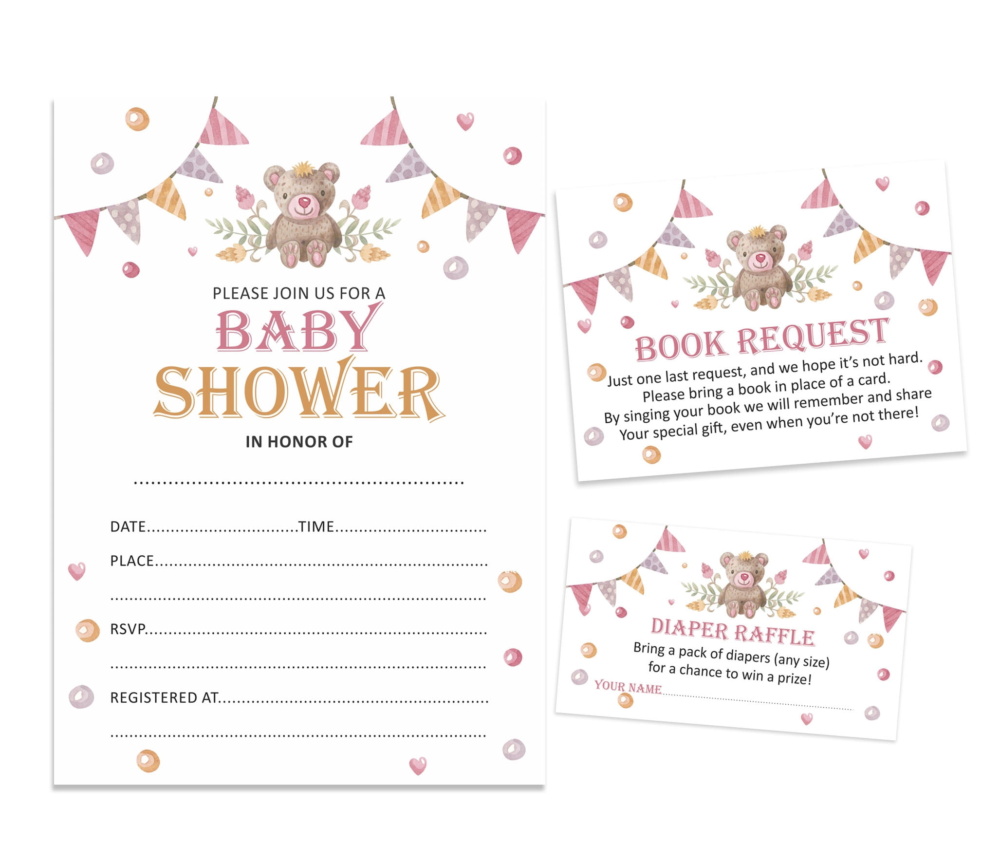 Inkdotpot Set Of 30Teddy Bear Baby Shower Invitations-Diaper Raffle Tickets And Baby Shower Book Request Cards Gender Neutral Invites Its A Boy Its A Girl