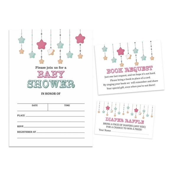 Inkdotpot Set Of 30Twinkle Twinkle Little Star Baby Shower Invitations-Diaper Raffle Tickets And Baby Shower Book Request Cards Gender Neutral Invites Its A Boy Its A Girl