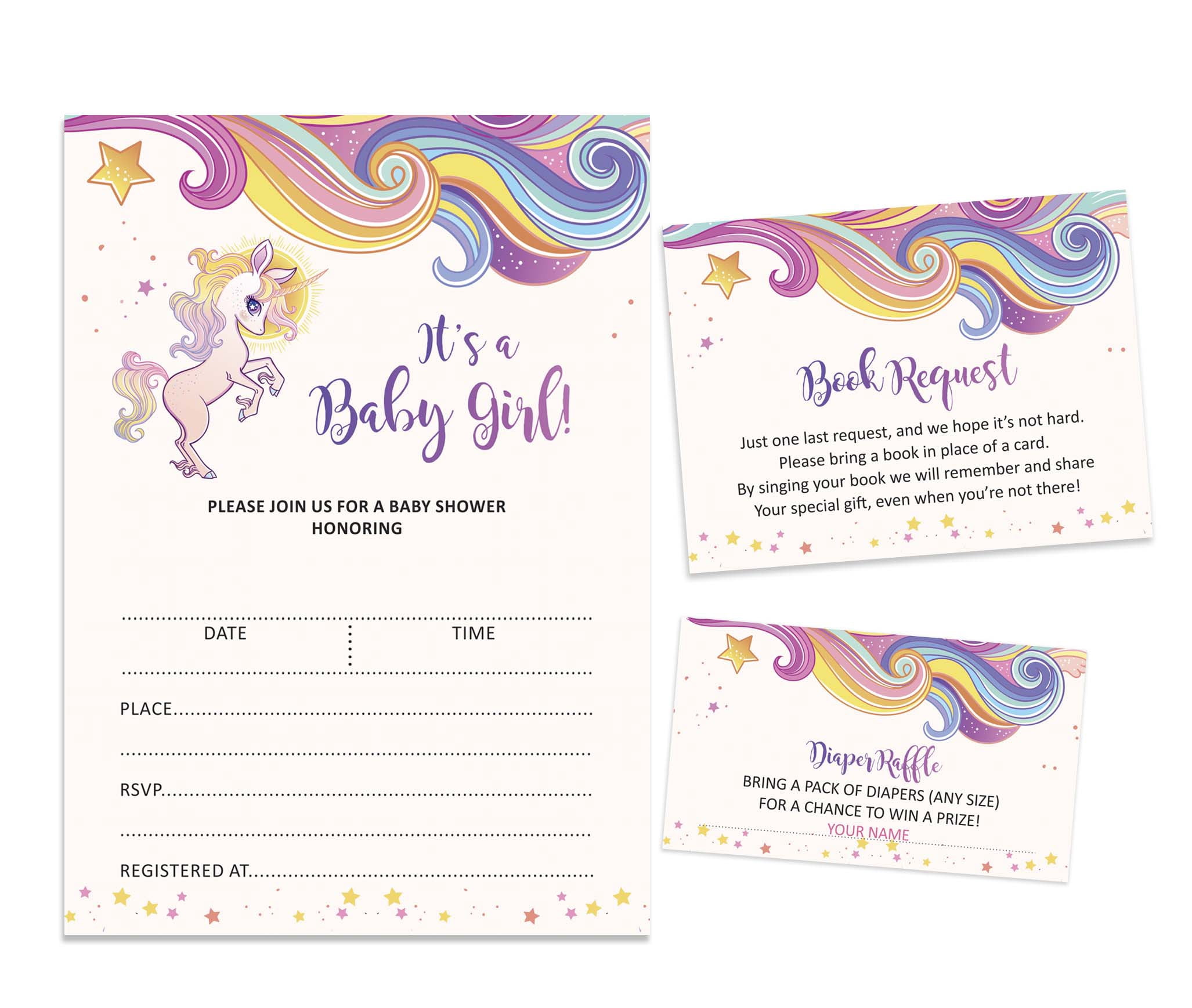 Inkdotpot Set Of 30Unicorn Baby Shower Invitations-Diaper Raffle Tickets And Baby Shower Book Request Cards Jungle Animals Invites Its A Boy Its A Girl