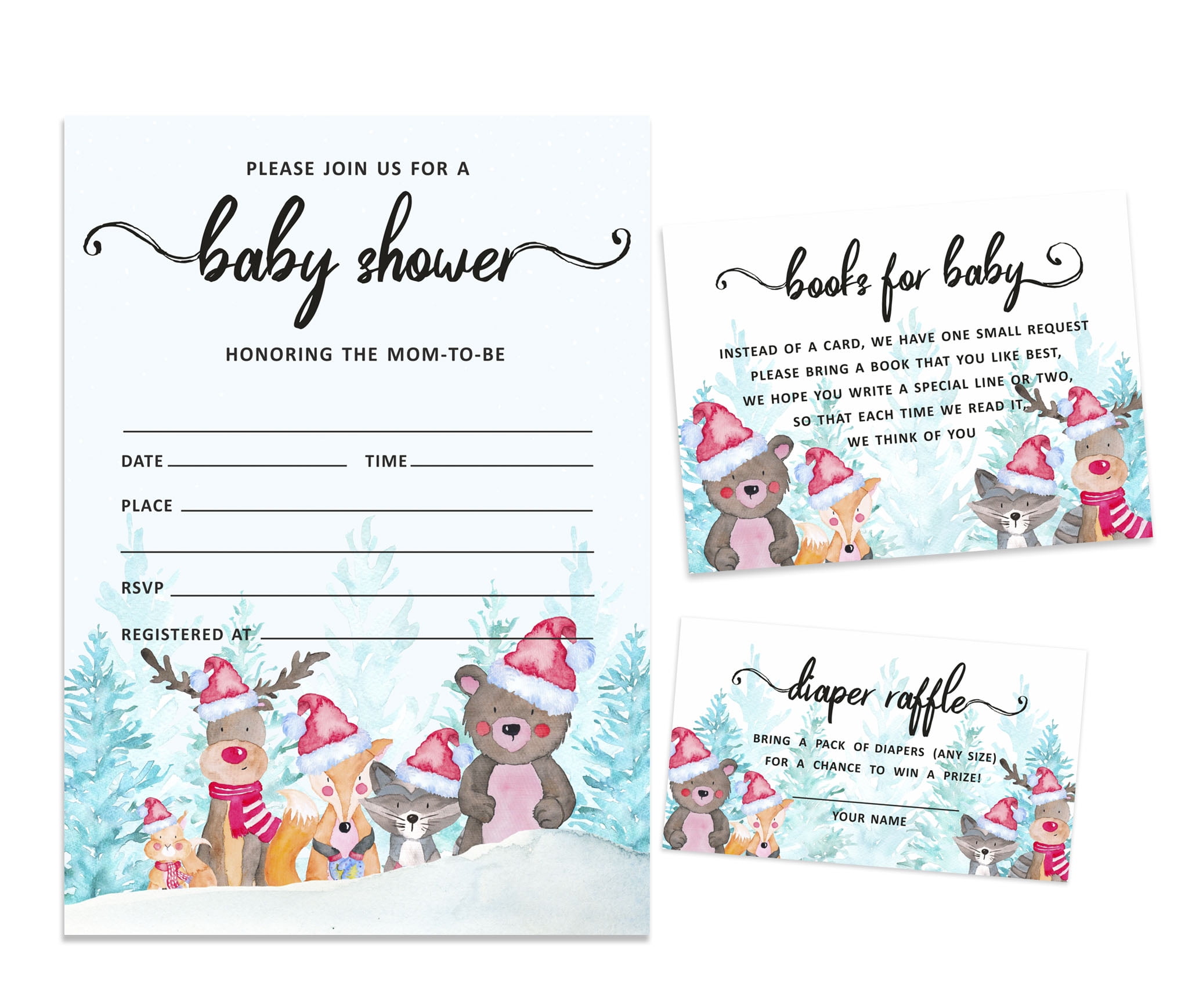 Inkdotpot Set Of 30Winter Jungle Theme Baby Shower Invitations-Diaper Raffle Tickets And Baby Shower Book Request Cards Gender Neutral Invites Its A Boy Its A Girl