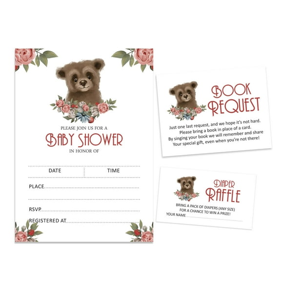 Inkdotpot Set Of 30bear Baby Shower Invitations-Diaper Raffle Tickets And Baby Shower Book Request Cards Jungle Animals Invites Its A Boy Its A Girl