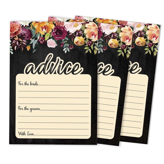 Inkdotpot Set Of 50 Advice For The Bride & Groom Black Floral Advice Cards Wedding Activity Game, Guestbook Alternative 5x7 inches