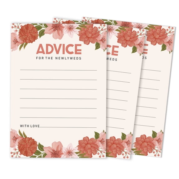 Inkdotpot Set Of 50 Advice for The Newlyweds, Floral Advice Cards For Bride & Groom, Perfect Addition to Your Wedding Reception Decorations 5x7 inches