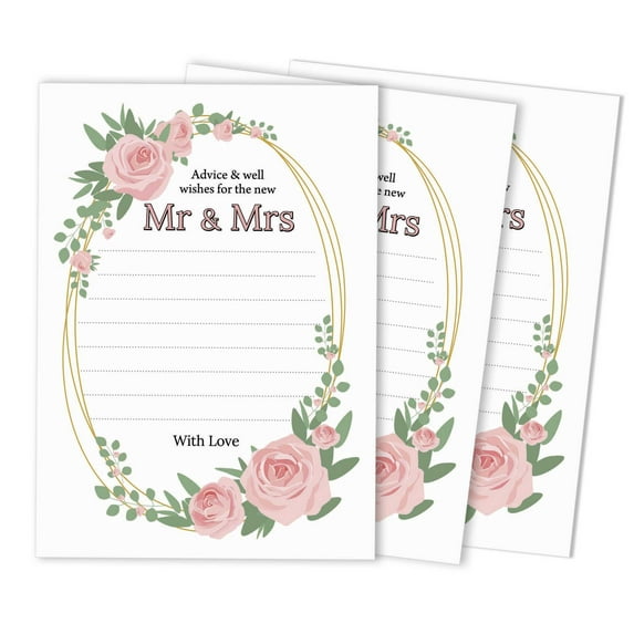 Inkdotpot Set Of 50 Advice & Wishes For The New Mr and Mrs Classic Floral Advice Cards Wedding Dcor, Guestbook Alternative 5x7 inches