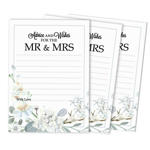 Inkdotpot Set Of 50 Advice & Wishes For The New Mr and Mrs Classic Floral Advice Cards Wedding Dcor, Guestbook Alternative 5x7 inches