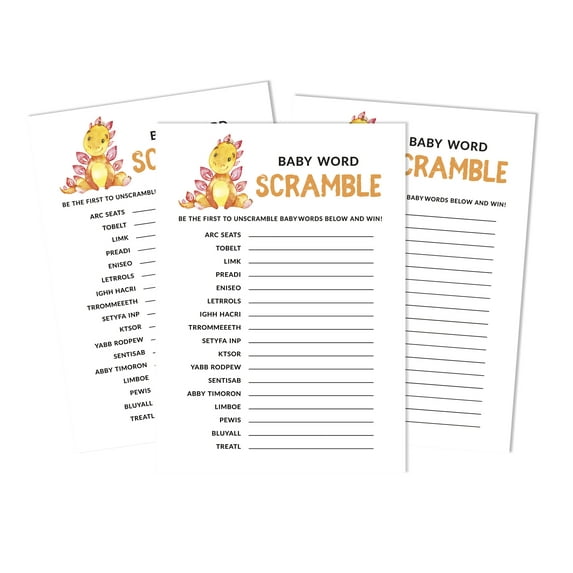 Inkdotpot Set Of 50 Baby ShowerWord ScrambleGame Cards Dinosaur Jungle Animals Party Supplies Fun Baby Shower Game Favors
